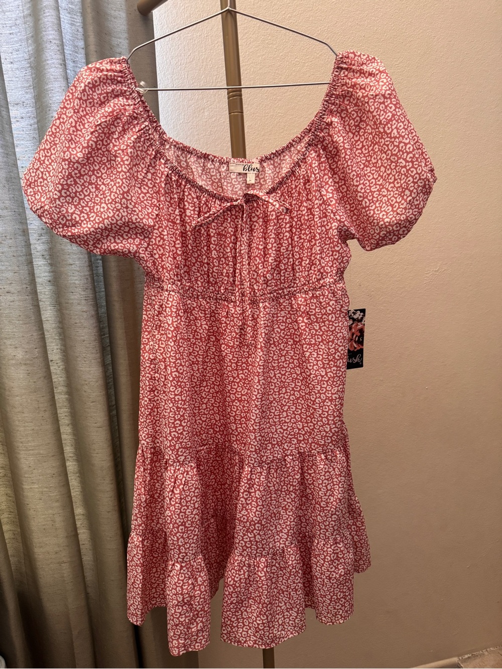 Pink Puff-Sleeve Tiered Dress